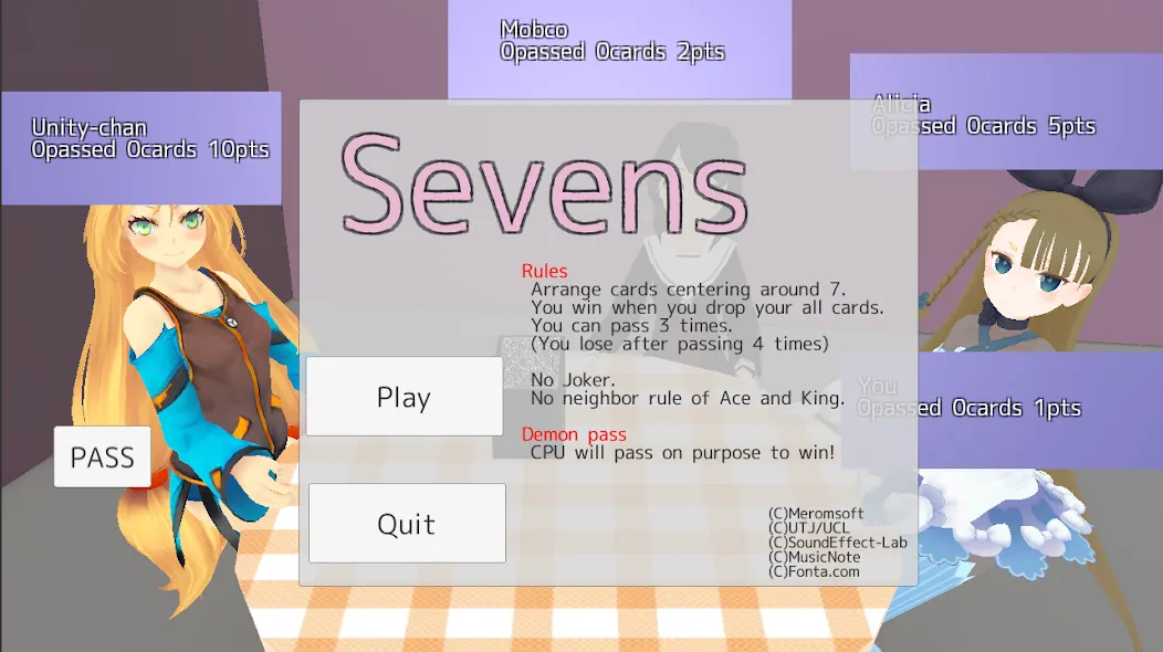 Sevens card game (Севенс карточная игра) [MOD: Меню/Много денег] - Скриншот 1