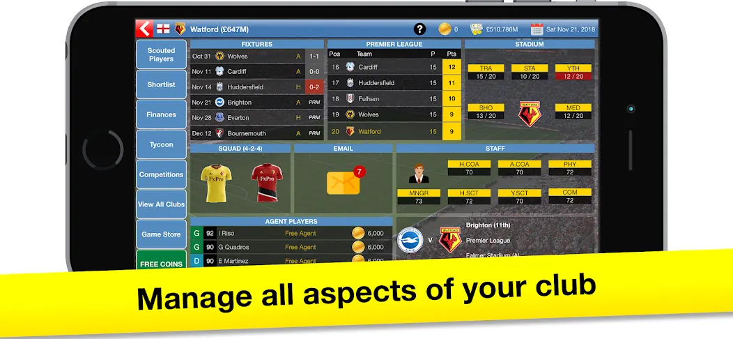 Soccer Tycoon: Football Game [MOD: Меню/Много денег] - Скриншот 1