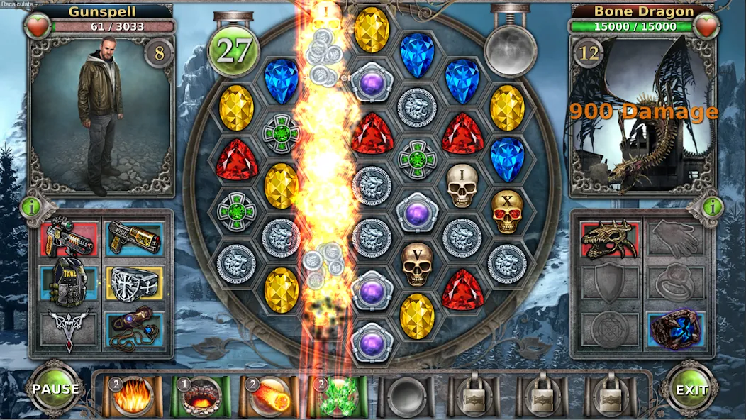 Gunspell — Match 3 Puzzle RPG (Ганспелл) [MOD: Меню/Много денег] - Скриншот 1