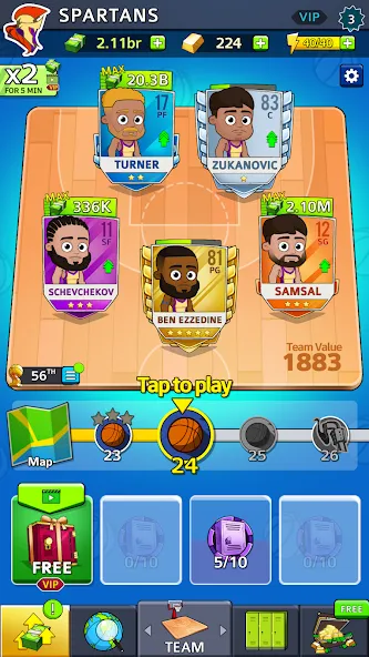 Idle Five Basketball tycoon (Айдл Файв Баскетбольный тайкун) [MOD: Меню/Много денег] - Скриншот 3