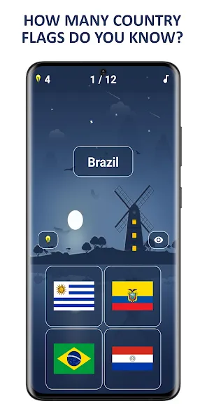 Flags of World Countries Quiz [MOD: Меню/Много денег] - Скриншот 1