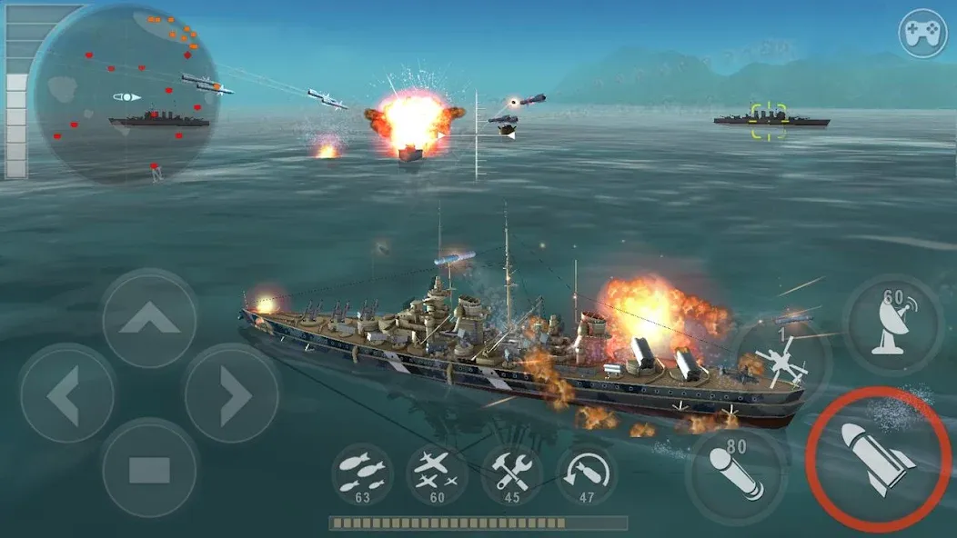 WARSHIP BATTLE:3D World War II [MOD: Меню/Много денег] - Скриншот 1