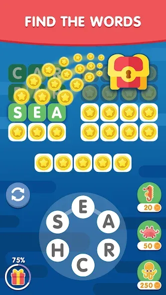 Word Search Sea: Word Puzzle [MOD: Мод Меню/Взлом] - Скриншот 1