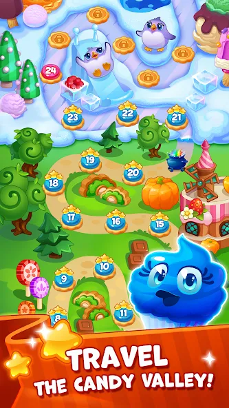 Candy Valley — Match 3 Puzzle [MOD: Меню/Много денег] - Скриншот 1