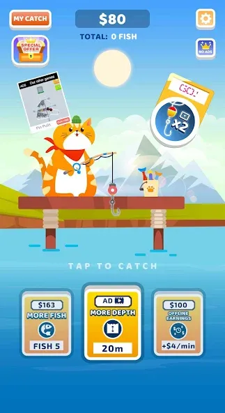 Idle Furry Fishing! [MOD: Бесконечные деньги] - Скриншот 1