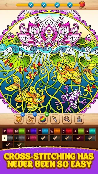 Cross Stitch Coloring Mandala (Кроссстиль раскрашивание мандала) [MOD: Бесконечные деньги] - Скриншот 2