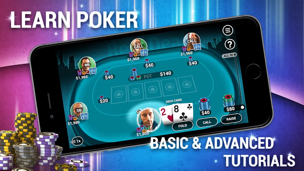 Learn How To Play Texas Poker [MOD: Меню/Много денег] - Скриншот 1